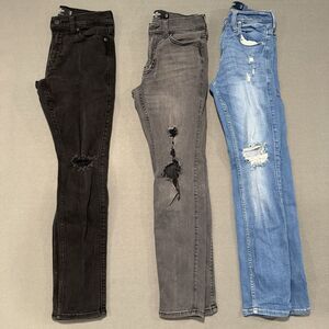 3 Hollister Men’s Distressed Jeans W26L30 Skinny Leg Gray,black, Light Wash